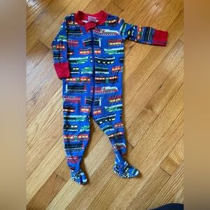 Hanna Andersson Blue and Red Train Print Kids Footie